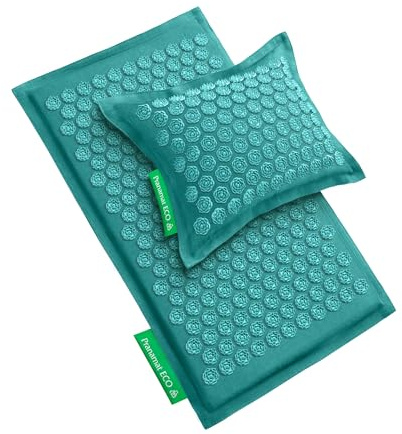 Pranamat Acupressure Large Mat and Pillow Set, Premium Acupressure Therapy for Pain Relief and Relaxation, Handcrafted in Europe with Sustainable and Natural Materials (Azur)