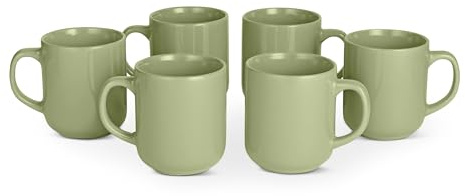 Amazon Basics Tazze Mug da Caffè in Gres Smaltato, Set di 6 Pezzi, 473ml, Adatte al Microonde e alla Lavastoviglie, Verde Oliva