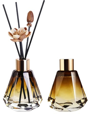 2Pcs 60ml 2oz Glass Diffuser Bottles Jar Diamond Shaped Refillable Aromatherapy Containers Use for Essential Oils Reed Diffusers DIY Fragrance Accessories Home Scent Decor