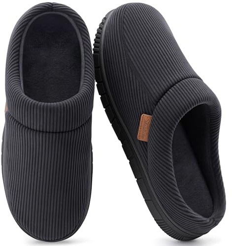 shoeslocker Mens Slippers Moccasin House Slippers Soft Memory Foam Non Slip Indoor Outdoor Shoes DarkGrey 12-13