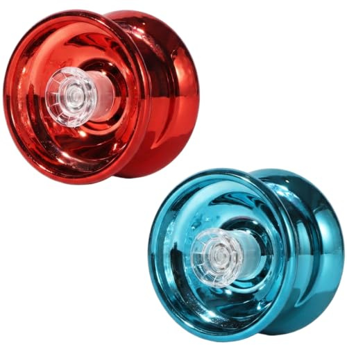 2PCS Magic Yoyo, Ball Red Purple Alloy Yo-Yos for Party Hand Use (Red and Blue)