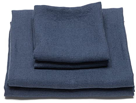 LinenMe Waffelgewaschenes Leinen-Badeset, Indigo, 2 große Handtücher und 2 Handtücher