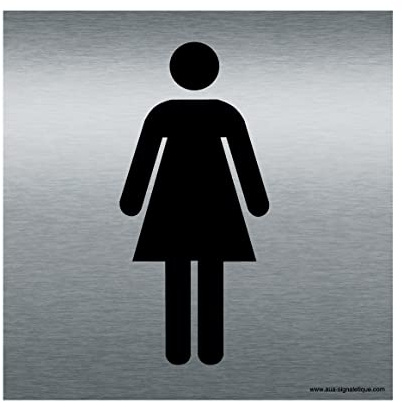 AUA SIGNALETIQUE - Plaque de porte Aluminium brossé imprimé AluSign - Double Face adhésif au dos (130 x 130 mm, Toilettes Femmes)