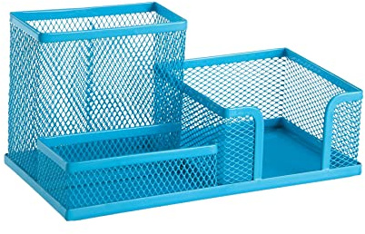 Leviatan Metal Desk Organizer - Office Pen Holder with Mesh Note Holder 205 x 103 x 98 mm, Blue