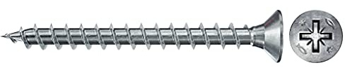 fischer 670086 FPF Power-Fast II 3.5 x 16mm Chipboard Wood Screws, Countersunk Head with Phillips, Fully Threaded, Galvanised Blue Passivated, Box of 200