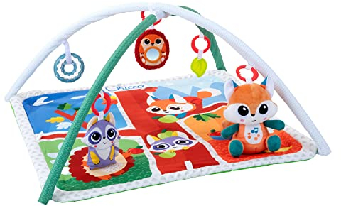 Chicco Waldzauber Baby Krabbeldecke mit Spielbogen, Multifunktionsspielbogen für Babys, 5 abnehmbaren Hängespielzeugen, Plüschfuchs, Entspannungsmusik und sanften Lichtern-Baby Spielzeug ab 0 Monate