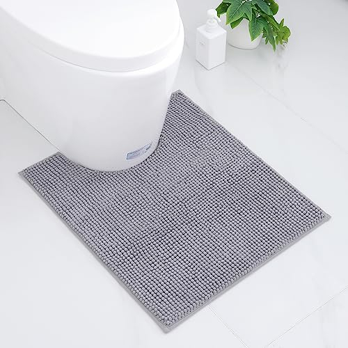Homaxy Chenille Badezimmerteppich rutschfeste Weiches Vorleger Toilette mit Ausschnitt 50 x 60 cm, Saugfähig Badematte Stand WC, Waschbar Badteppich für WC, Hellgrau