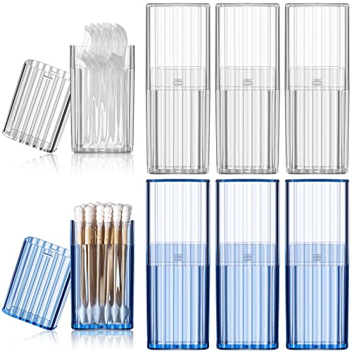 Dandat 8 Pcs Project Storage Case Portable Creative Storage Box Dental Toothpick Holder Floss Travel Case Transparent Flosser Dispenser Container for Teeth Cleaning Cotton Swab(Blue, White)