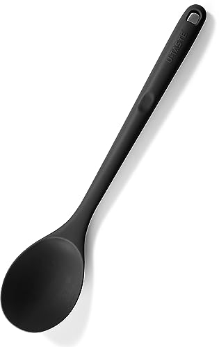 U-Taste 33.9 cm Extra Long Silicone Solid Spoon, 315℃ Heat Resistant Food Grade Kitchen Cooking Spoon, Nonstick Seamless Rubber Serving Spoon for Mixing Stirring Basting Scooping (Black)