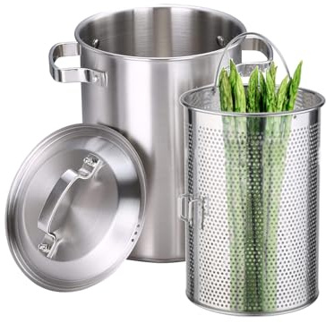 4L Stainless Steel Asparagus Pot - Vegetable Asparagus Steamer Pot with Deep Steamer Basket and Steel Lid Home Fryer Pot Stockpot for Boiled Eggs, Shrimp, Seafood