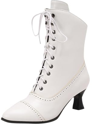 Générique Bottines à Lacet Dentelle Femme Talon Aiguille Bottes Courtes Rétro Victorienne Renaissance Médiévale Chaussures Bout Pointu Chic Ankle Boots Escarpins Soirée Mariage Cocktail Fête