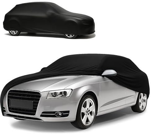 WALSER Telo Copriauto da Interno Elasticizzato Indoor Stretch - Morbido e Antipolvere, Copertura Protettiva per Auto Station Wagon, Protezione Completa in Garage, Misura 4 nero