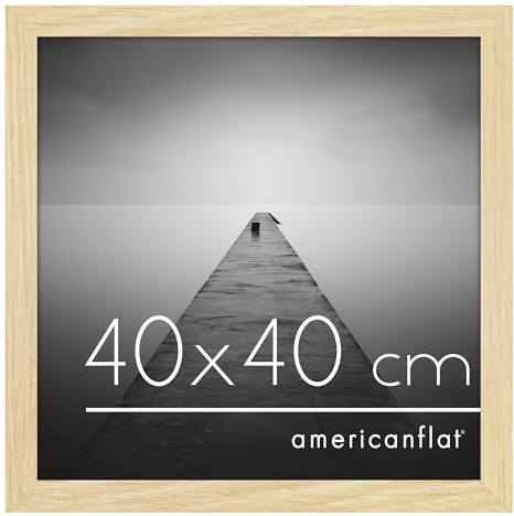 Americanflat Cornice 40x40 cm Effetto Rovere Naturale - Cornice Quadrata in Legno MDF con Pannello Protettivo in Plastica e Ganci Integrati