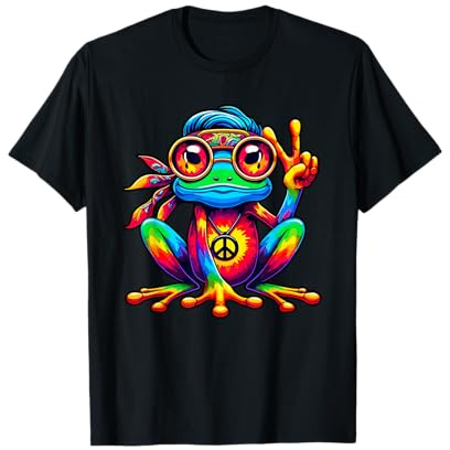 Tie-Dye Hippie Frog, Peace Sign, 70s Party & 60s Costume T-Shirt