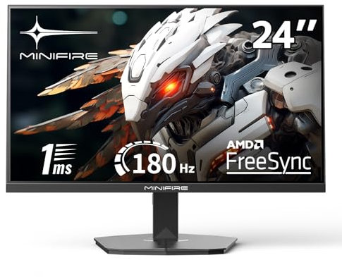 Minifire Gaming Monitor 24 Zoll, 180 Hz, 1ms, FreeSync, Full HD(1920 x 1080), Rahmenlos Bildschirm, Einstellbar, 300Nits, sRGB 110%, HDMI 1.4&DP 1.2-(MFG24F4L HDMI-Kabel im Lieferumfang enthalten