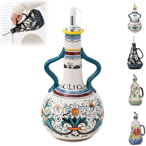 Flacon distributeur d'huile d'olive en céramique avec bec verseur anti-goutte, flacon distributeur de vinaigre en céramique, bec en acier, distributeur d'huile en céramique pour cuisine, convient pour