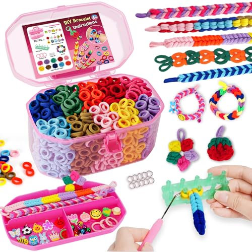 FunzBo Loom Bänder Set für Kinder 1000pcs 2025 Upgraded Soft Loom Bänder set mit Zubehör Bastelset Kinder ab 6 Jahre, Haargummis Mädchen Armbänder selber machen Mädchen Geschenke 4 5 6 7 Jahre