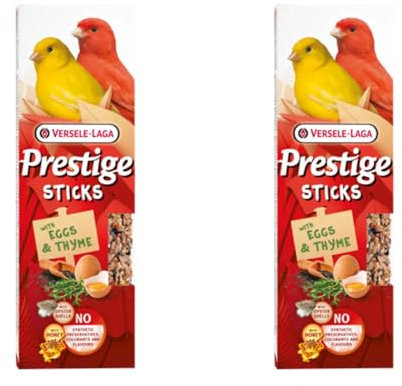 Versele-Laga Prestige Sticks Kanarien Eier & Thymian | Doppelpack | 2 x 60 g | Snack für Kanarienvögel | Ohne synthetische Konservierungsmittel, Farbstoffe oder Aromen