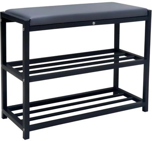 MAKA Scarpiera Salvaspazio Slim, in Metallo Nera, Scarpiera Ingresso, Organizer Scarpe Diverse Misure, Scaffali Portascarpe, Panca con Seduta (PLUS 60 cm)