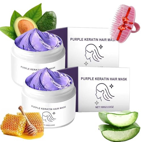 2 piezas Mascarilla Capilar Con Queratina Morada,Acondicionamiento Profundo Para El Cabello,Repara El Cabello Seco Y Reduce El Frizz,Hidrata Y Restaura La Suavidad,Realza El Brillo