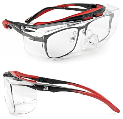 LANON Safety Glasses Over Eyeglasses, ANSI Z87.1 Lenses with Anti-Fog & Scratch, UV Protection, Soft TPR Nose Pads, Adjustable Protective Eyewear Goggles
