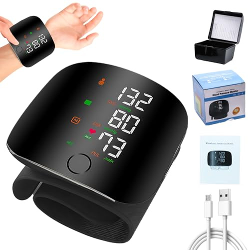 KUWUNG Monitor de presión arterial de muñeca, medidor de presión arterial recargable con pantalla LCD y salida de voz, monitor de presión sanguínea ajustable con memoria de lectura de 99 x 2, monitor
