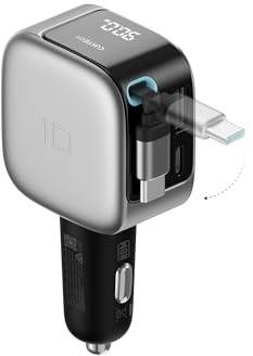 CUKTECH 85W Cargador Coche Retráctil Carga Rápida, Car Charger USB C 3 Puertas (2C1A) con Cable Retractil, Compatible con iPhone 17 Pro MAX Air/iPhone 16/15/14, Galaxy S25/24, MacBook, iPad Pro