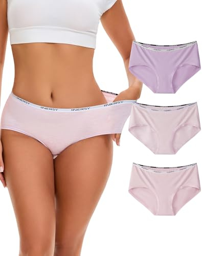 INNERSY Ladies Knickers Bamboo Underwear Women Mid Rise Soft Briefs 3 Pack | Moisture Wicking Pants, Breathable Cool Hipster Panties, Tag-free, Lightweight Microfibre for Summer, Travel, Sports, Daily