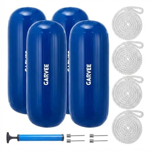 Garvee Inflatable Boat Fenders, Boat Fenders 4-Pack with Ribbed Centre Design, Includes Ropes & Pump for Pontoon, Sailboat