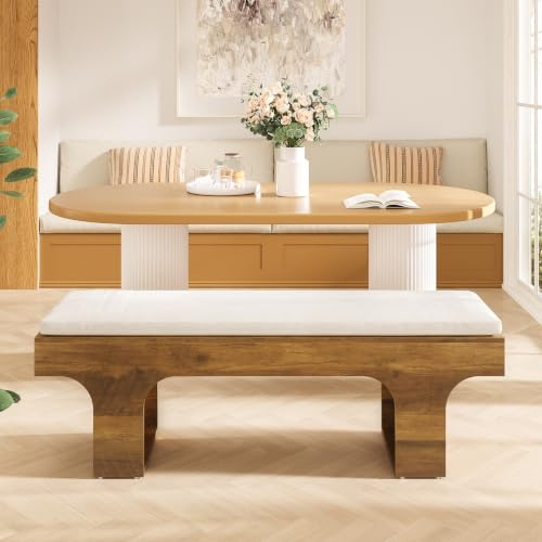 Tribesigns 55.2 Upholstered Dining Bench with Linen Cushion