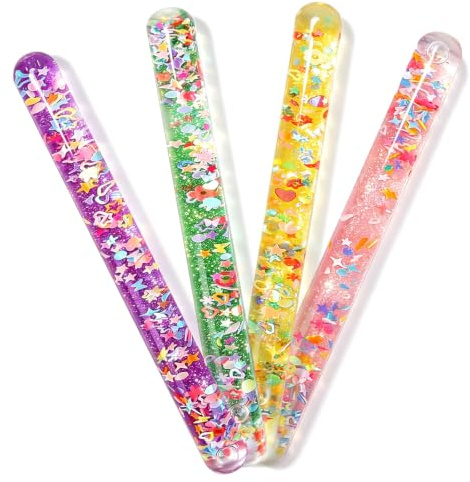 4 stycken Jumbo spiral trollstav glitter, 30 cm spiral glitterstavar | Magisk stav lysande, sensorisk fidget-ljusstång, magisk vägg, färgglad glitterstav med vätska för födelsedag magic party