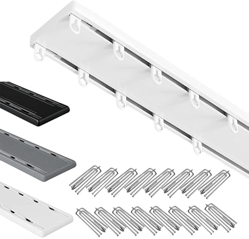Dubbelspår system, 2-kanals takräcke, tung-Du aluminiumstång för rumsavdelare, kontor och sjukhus, kläder, tillbehör 50–600 cm (vit 240 cm)
