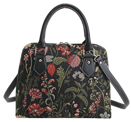 Signare Tapisserie Handtaschen Damen, Umhängetasche damen schultertasche damen und Umhängetaschen damen mit Garten Designs (Morgengarten Schwarz)