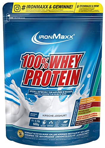 IronMaxx 100% Whey Protein Pulver - Kirsche Joghurt 500g Beutel | zuckerreduziertes, wasserlösliches Eiweißpulver aus Molkenprotein | viele verschiedene Geschmacksrichtungen