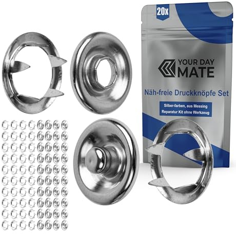 Botones sin costuras, 20 pares de Ø 10 mm, color plata, broches de presión para tejidos más delgados y elásticos, borde aserrado, sin necesidad de pre-punzonado, botón de metal, accesorios de costura
