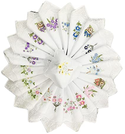 Perfeclan 12 Vintage Baumwolle Taschentücher Damen Taschentücher 28x28cm