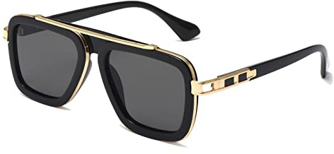 Long Keeper Lunettes de Soleil Carré Homme Femme, Rétro Lunettes de Soleil Pilote à Monture Métallique Carrée Lunettes Carre Vintage UV400, 52MM