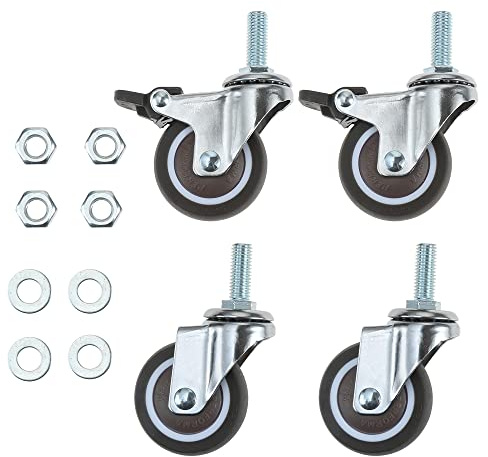 bowarepro Lot de 4 roulettes pivotantes, 50 mm, M10, pour meubles, charges lourdes, charge maximale : 108 kg, avec frein (M10 x 25)