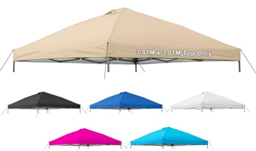 Jorohiker 10 x 10 ersättande toppskydd, pop-up baldakin tälttopp med luftventilationsrep, vattentätt solskydd, silverbelagt oxfordtyg för utomhus, trädgård, uteplats, picknick, camping (endast topp,
