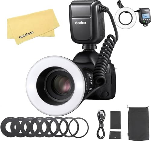 Godox MF-R76S TTL - Micro Anillo de Flash LED para cámara Sony, CCT 5900K±200K, batería de Litio de 3000mAh, 550 de Potencia Completa, 76Ws HSS 2.4G 0.1-1s Tiempo de Reciclaje Tubos de Doble Flash y