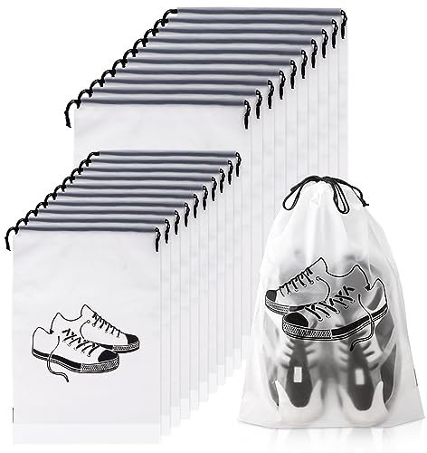 RETON Schuhbeutel für Reisen, durchscheinende Schuhtasche mit Kordelzug, tragbar, wasserdicht, Reise-Schuhbeutel zur Aufbewahrung, Organizer mit Seil für Damen und Herren, 20 Stück, durchsichtig,