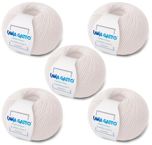 Super Soft Knitting Kit - 100% Merino Wool Mjukt garn, extrafin stickning Wool Made in Italy av Lana Gatto. Supermjuk linje. (5, Krämfärgad - 13701)