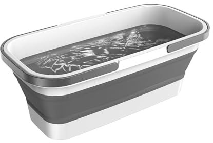 galeyyu Cubo Plegable para Fregona, Cubo Rectangular De Gran Capacidad con Asa, Cubo De Silicona Plegable para Limpiar Fregona Plana Limpieza De La Casa, Gris