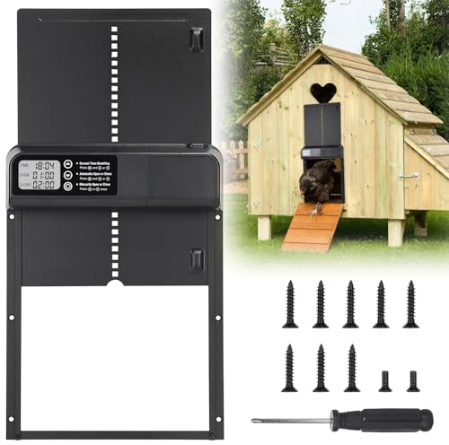 EFUTURETIME Automatische Hühnerklappe Batterie Elektrische Hühnertür Aluminum mit Einklemmschutz, Hühnerstall Tür Automatisch Öffner Zubehör mit Zeitschaltuhr