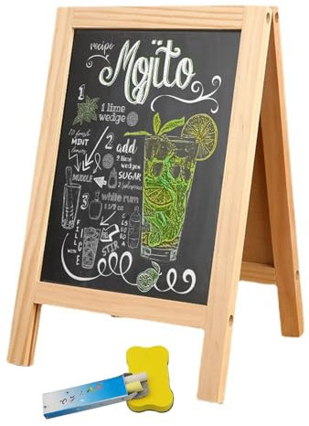 Wintfarm Lavagna in ardesia da scrivere, con supporto in legno, 25 x 40 cm, piccola lavagnetta da appendere, lavagna da cucina con gesso per bar e cucina