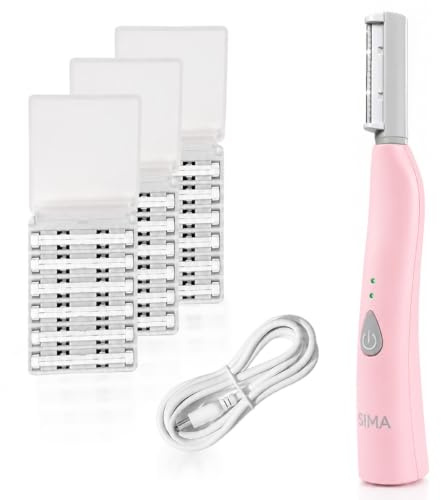 SPA SCIENCES - SIMA Patented Dermaplane Razor for Women Face – Painless 2-in-1 Facial Exfoliation & Peach Fuzz Hair Removal – Anti-Aging – 3 Speeds – Rechargeable – 19 Weeks Treatment