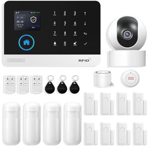 XNH Allarme Casa Senza Fili con Controllo APP,Kit da 22 pezzi(Telecamera PTZ,Sensore per Porte e Finestre, Rilevatore di Movimento, Sirena,Telecomando) Compatibile con Alexa