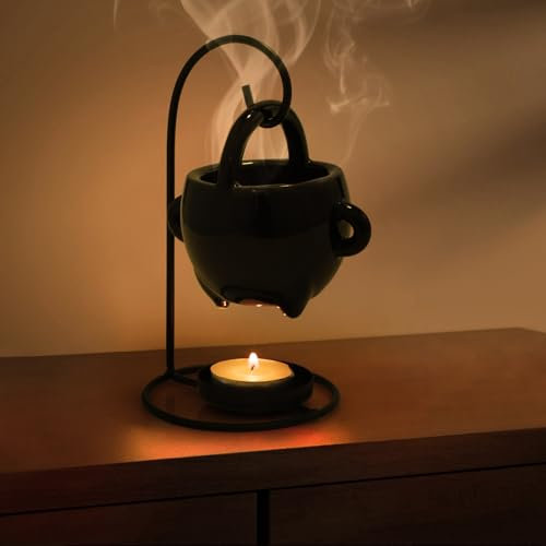 WD&CD Bruciatore Calderone di Oli Essenziali Sospeso, Diffusore di Oli Essenzial a Candela Brucia Essenze Ceramica con Portacandele Aroma Lamp Decorazione Casa Camera da Letto Yoga, Nero