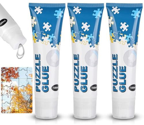 Ainiv Puzzle Glue 300ML, DIY Diamond Art Sealer with Sponge Head & Applicators, Clear Jigsaw Puzzle Glue for Fixing and Displaying Puzzles, for 1000/1500/2000 Pieces Puzzle of Paper, 100ML*3-Pack