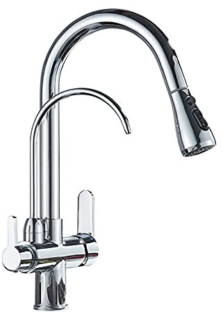 JZWCHQ Robinet de Cuisine de Cuisine Tapisser Filtre Filtre Robinet de Cuisine en Laiton en Laiton brossé, avec Robinet de Cuisine à Eau Pure et Pure